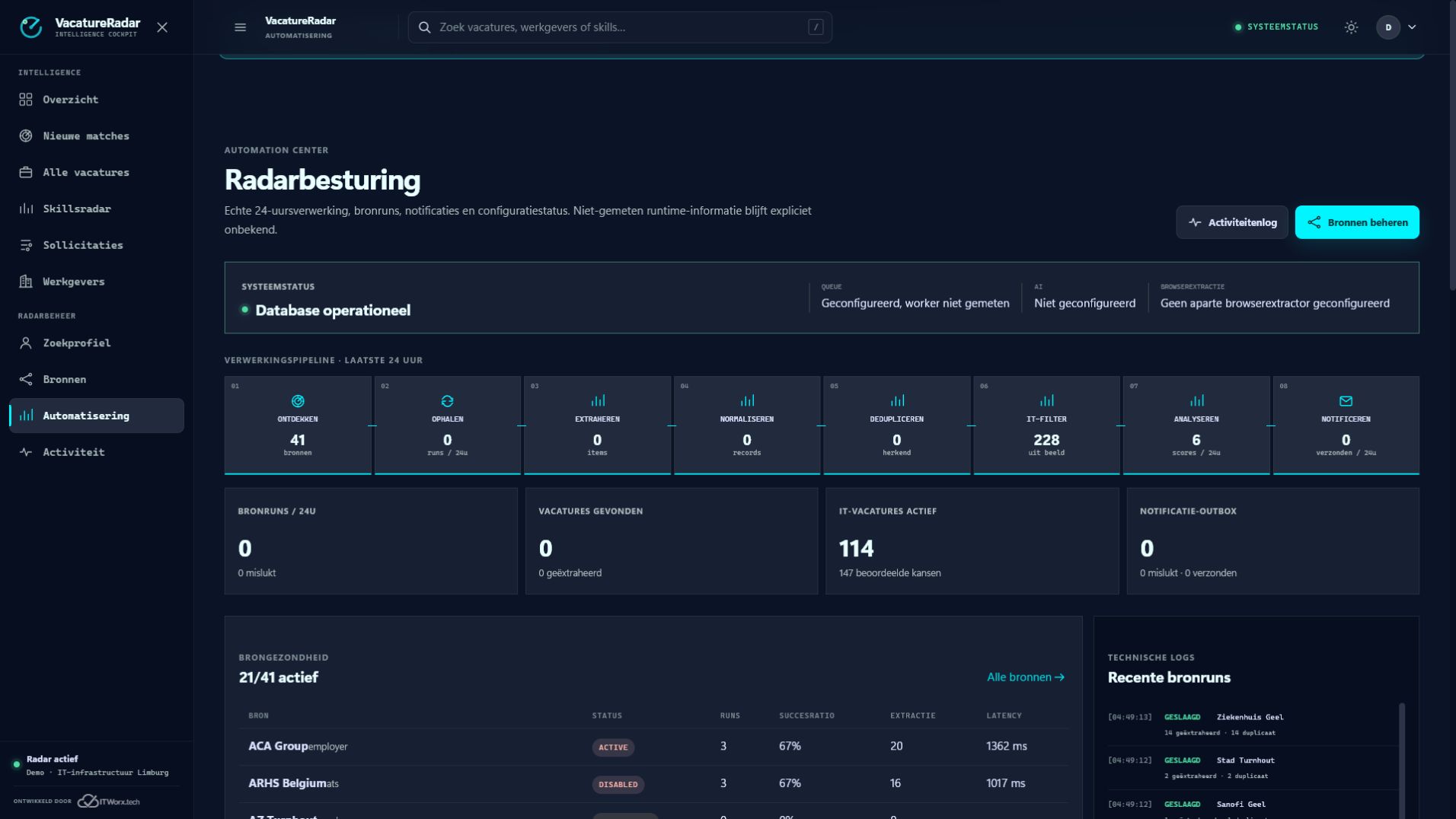 Automation center met pipeline en bronruns