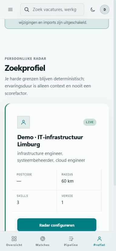 Mobiel zoekprofiel van VacatureRadar