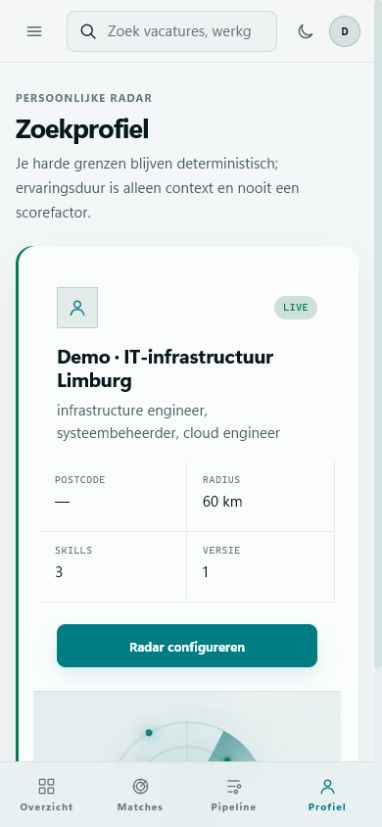 Mobiel zoekprofiel van VacatureRadar